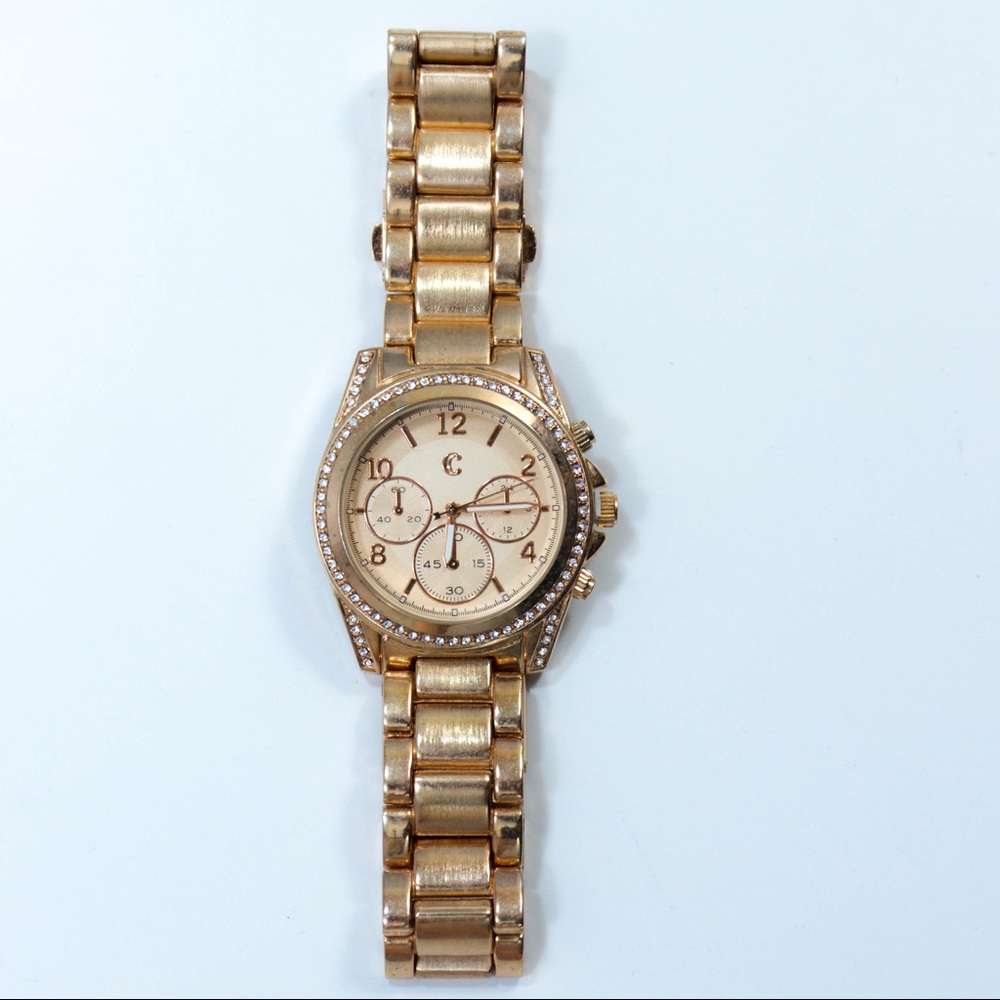 Rose Gold Watch W/ Rhinestones. NEVER USED!